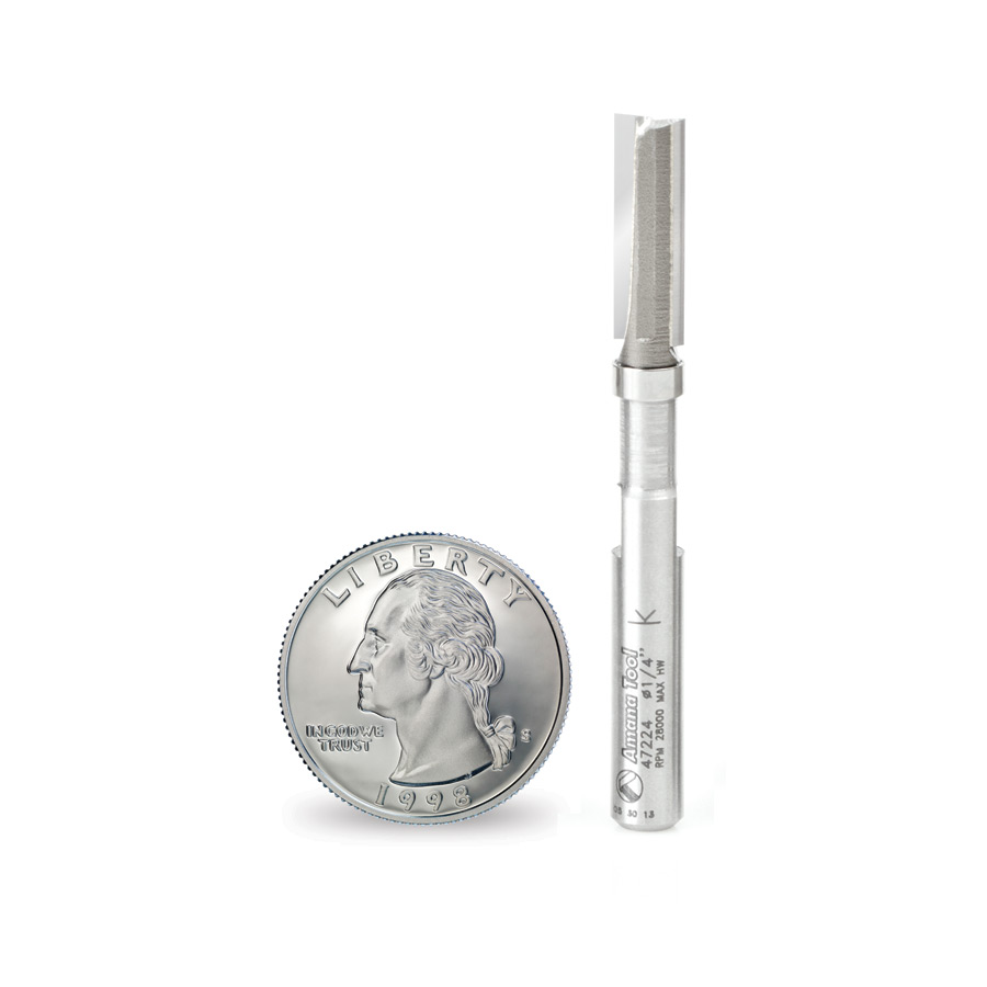 Amana 47224-5 5 Pack Miniature Flush Trim Plunge Template 1/4 Dia x 3/4 x 1/4 Inch Shank Carbide Tipped Router Bits with Mini 1/4 Dia Upper Ball Bearing