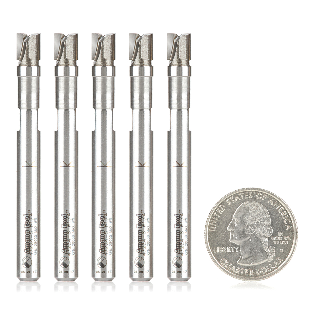 Amana 47224-S-5 5 Pack Miniature Flush Trim Plunge Template 1/4 Dia x 1/4 x 1/4 Inch Shank Carbide Tipped Router Bit with Mini 1/4 Dia Upper Ball Bearing