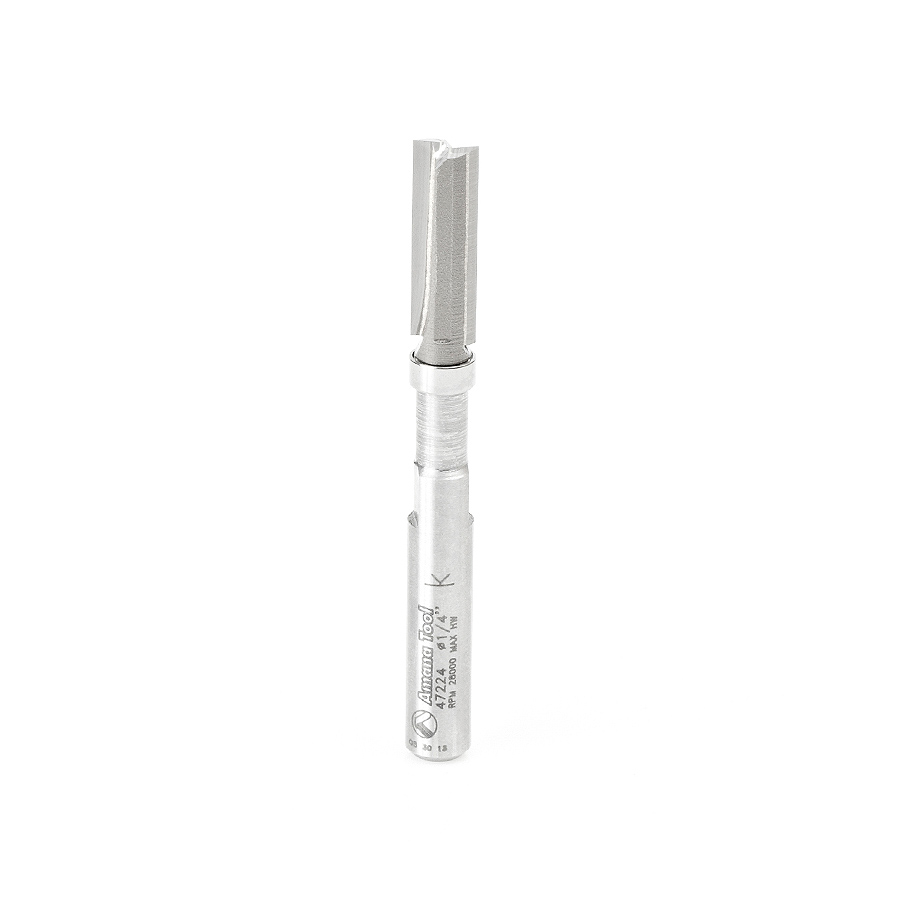 Amana 47224 Miniature Flush Trim Plunge Template 1/4 Dia x 3/4 x 1/4 Inch Shank Carbide Tipped Router Bit with Mini 1/4 Dia Upper Ball Bearing