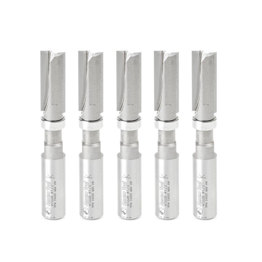 Amana 47228-5 5 Pack Carbide Tipped Flush Trim Plunge Template 1/2 Dia x 1-1/4 x 1/2 Inch Shank w/ Upper Ball Bearing Router Bit