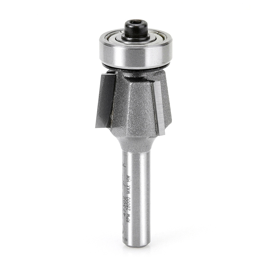 Amana 47302 Carbide Tipped Bevel Laminate Trim 7 Deg x 3/4 Dia x 7/16 x 1/4 Inch Shank with Ball Bearing 3-Flute
