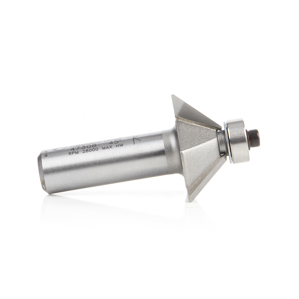 Amana 47308 Carbide Tipped Chamfer 45 Deg x 1-19/64 Dia x 7/16 x 1/2 Inch Shank with Ball Bearing 3-Flute