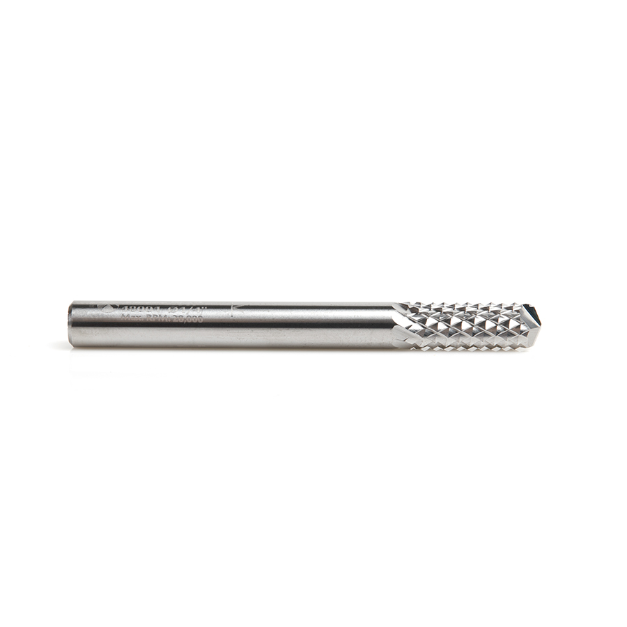 Amana 48001 Solid Carbide Medium Burr with 135 Degree Drill Point Fiberglass and Composite Cutting 1/4 Dia x 3/4 x 1/4 Shank Router Bit