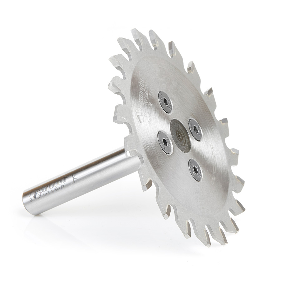 Amana 48200 Carbide Tipped Plastic Trim Saw Blade and Arbor CNC System 4 Inch Dia x 20T TCG, 0 Deg x 1/2 Shank 100% Flash Mounting