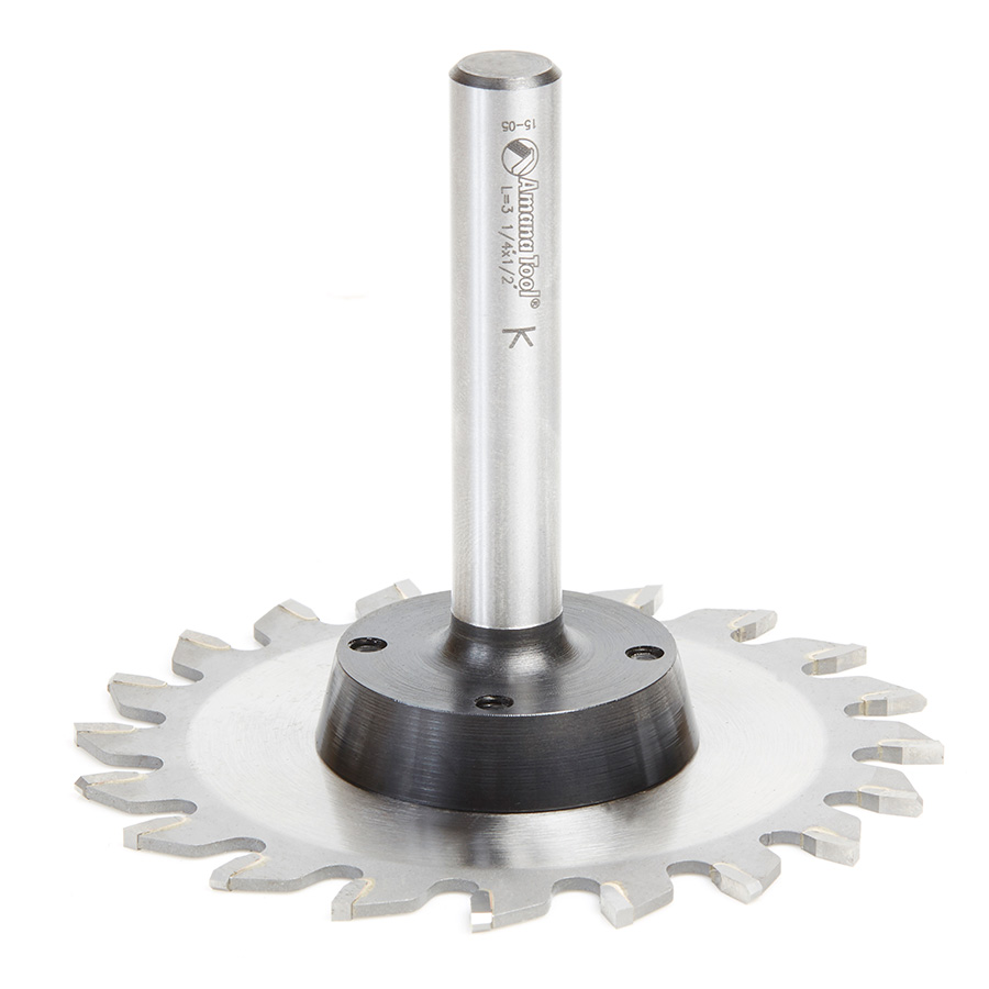Amana 48200 Carbide Tipped Plastic Trim Saw Blade and Arbor CNC System 4 Inch Dia x 20T TCG, 0 Deg x 1/2 Shank 100% Flash Mounting
