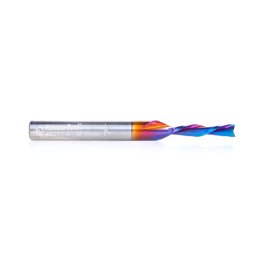 Amana 48211-K Solid Carbide Spektra, Extreme Tool Life Coated Spiral Plunge 4mm Dia x 3/4 x 1/4 Shank Router Bit for Drilling Shelf Pin Holes
