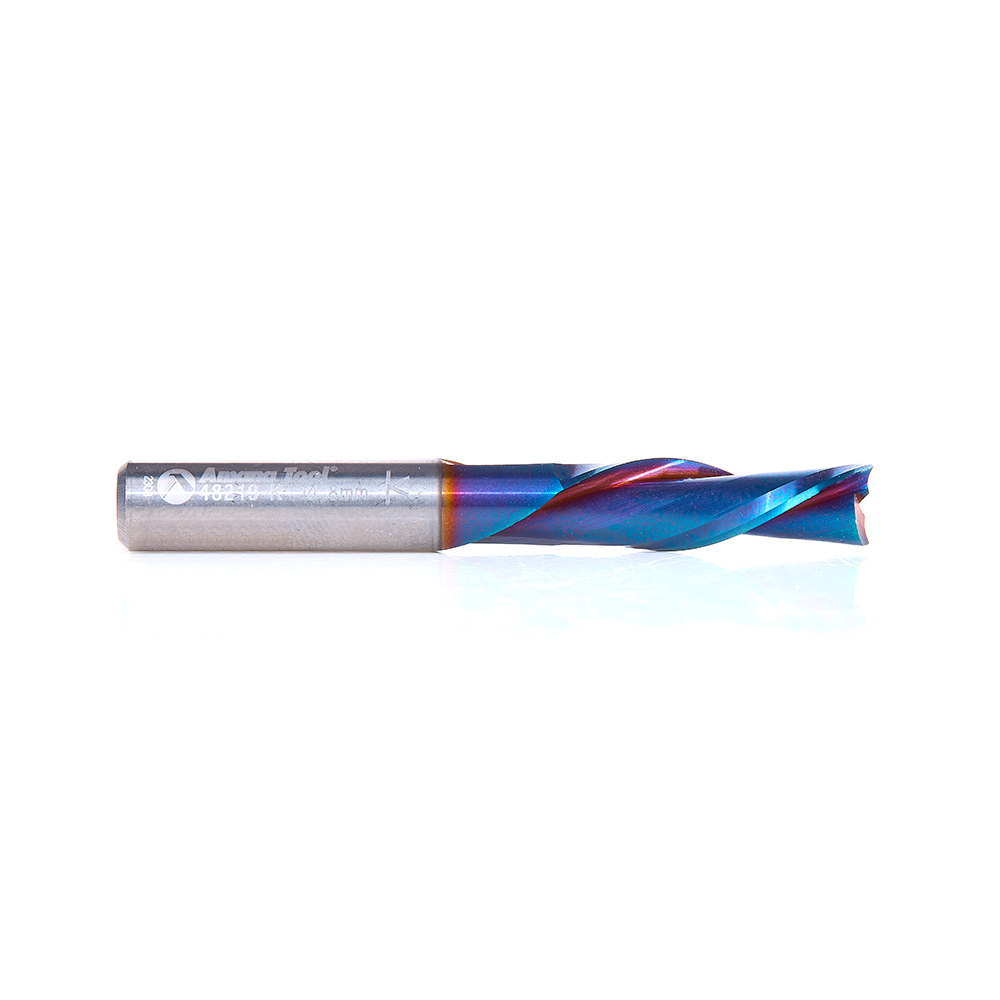 Amana 48219-K Solid Carbide Spektra, Extreme Tool Life Coated Spiral Plunge 8mm Dia x 1 x 8mm Shank Down-Cut Router Bit for Drilling Shelf Pin Holes
