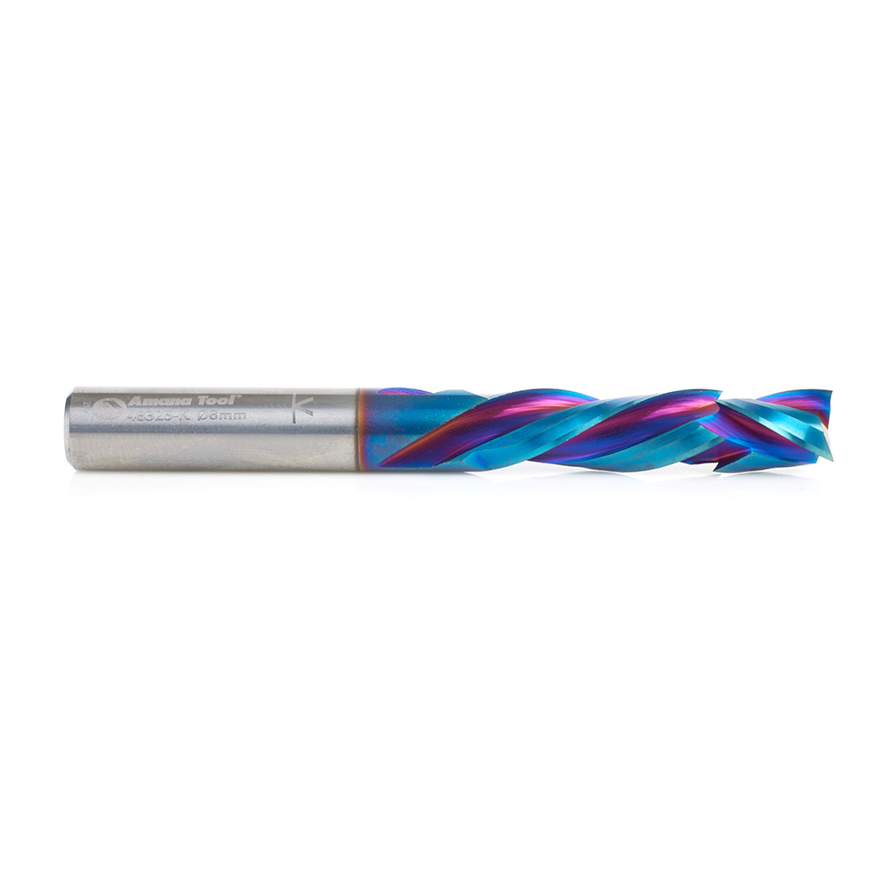 Amana 48325-K-M CNC Solid Carbide Spektra, Extreme Tool Life Coated Compression Spiral 3 Flute x 8mm Dia x 32mm x 8mm Shank
