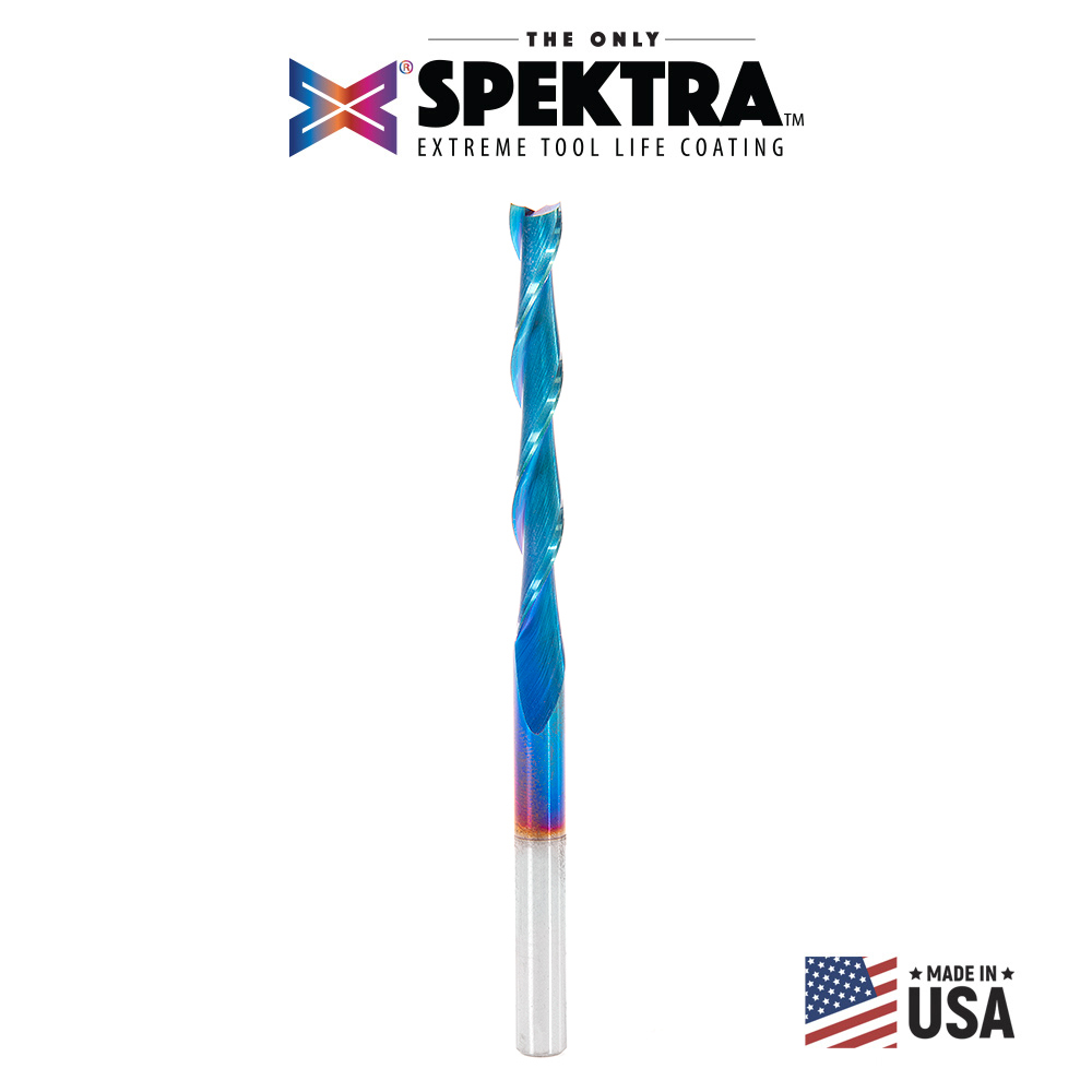 Amana 48332-K Solid Carbide Spektra, Extreme Tool Life Coated Spiral Plunge 1/4 Dia x 2 x 1/4 Inch Shank Up-Cut