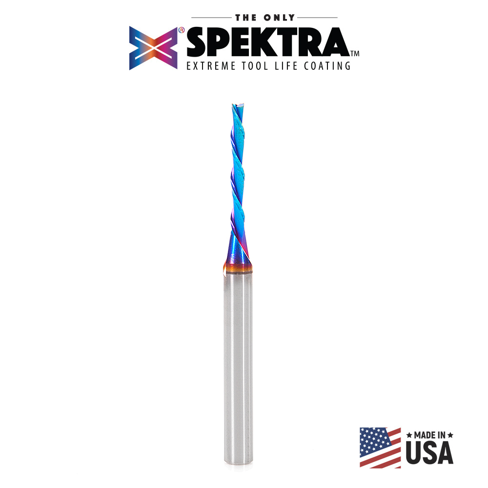 Amana 48341-K Solid Carbide Spektra, Extreme Tool Life Coated Spiral Plunge 1/8 Dia x 1 x 1/4 Inch Shank Down-Cut