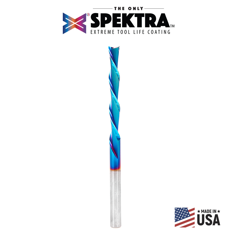 Amana 48342-K Solid Carbide Spektra, Extreme Tool Life Coated Spiral Plunge 1/4 Dia x 2 x 1/4 Inch Shank Down-Cut