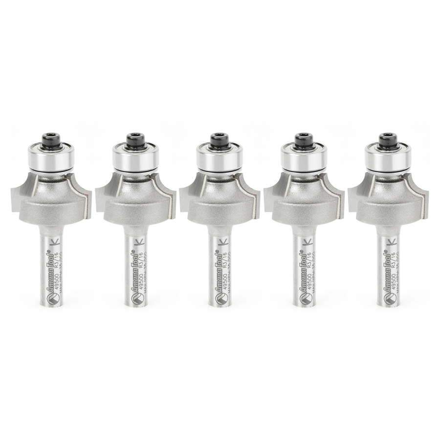 Amana 49500-5 5 Pack Carbide Tipped Corner Round 3/16 Radius x 7/8 Dia x 1/2 x 1/4 Inch Shank
