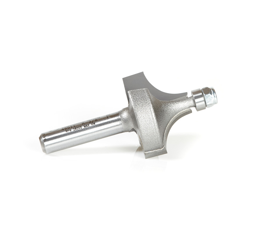 Amana 49511 Carbide Tipped Corner Round 3/8 Radius x 1 Dia x 5/8 x 1/4 Inch Shank with 1/4 Dia Lower Ball Bearing