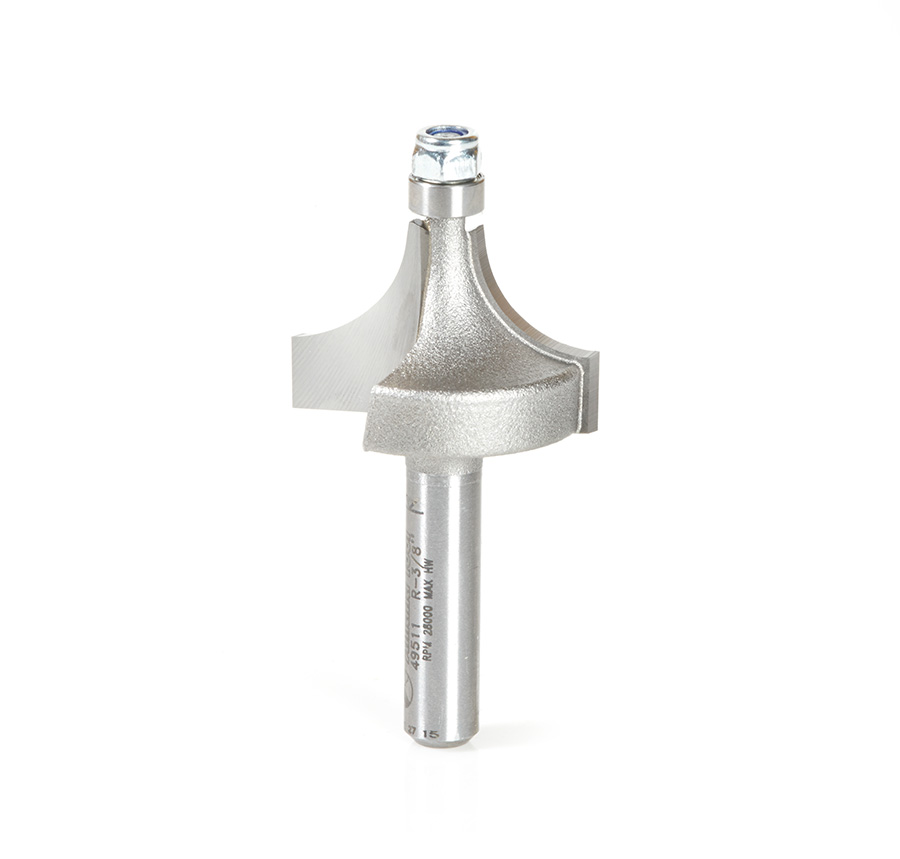 Amana 49511 Carbide Tipped Corner Round 3/8 Radius x 1 Dia x 5/8 x 1/4 Inch Shank with 1/4 Dia Lower Ball Bearing