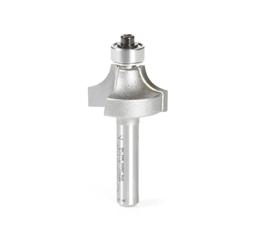 Amana 49527 Carbide Tipped Corner Round 1/4 Radius x 7/8 Dia x 1/2 x 1/4 Inch Shank w/ 3/8 Lower Ball Bearing Router Bit