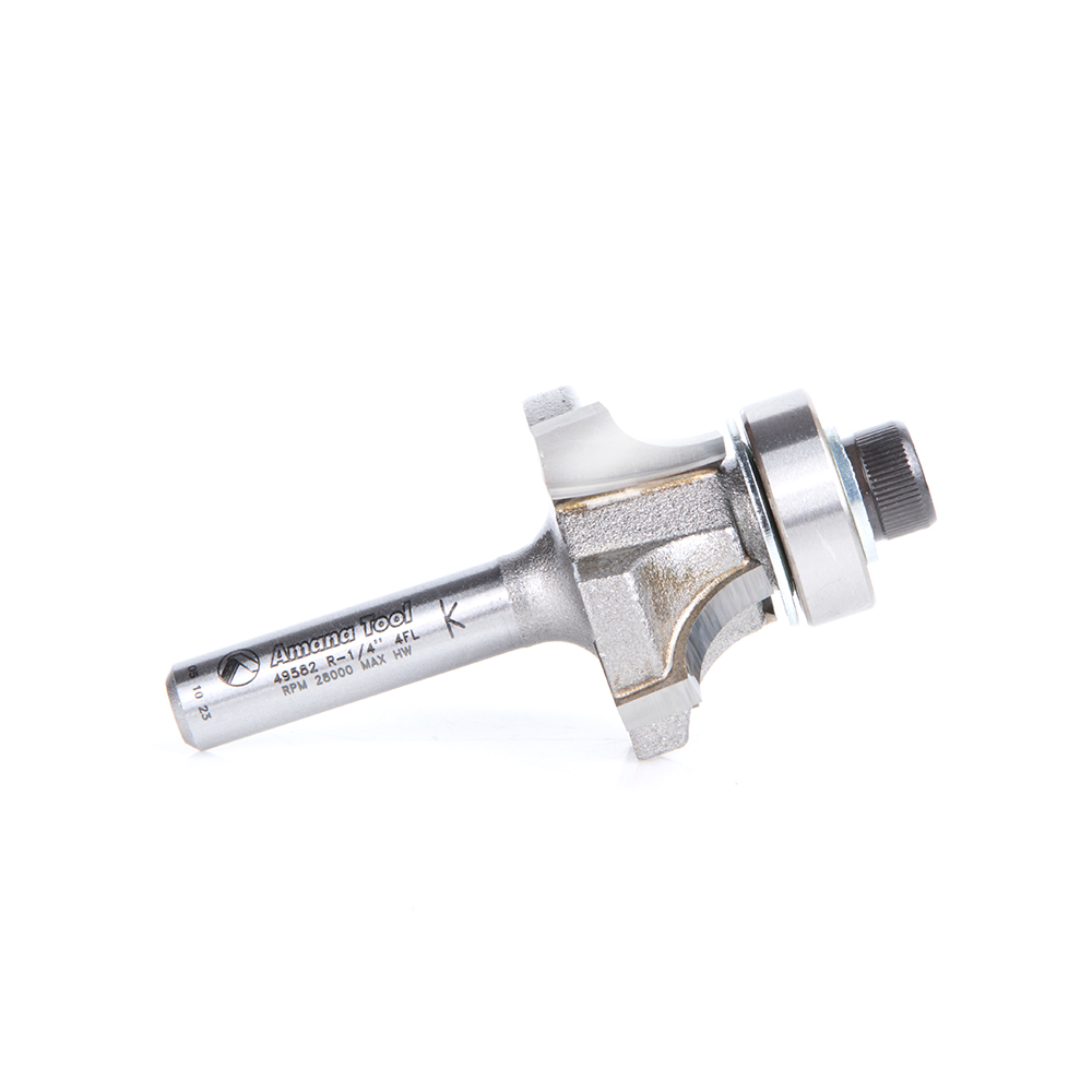 Amana 49582 Carbide Tipped 4 Flute Corner Rounding/Beading with Down-shear Design 1/4 Radius x 1-1/8 Dia x 7/16 x 1/4 Inch Shank