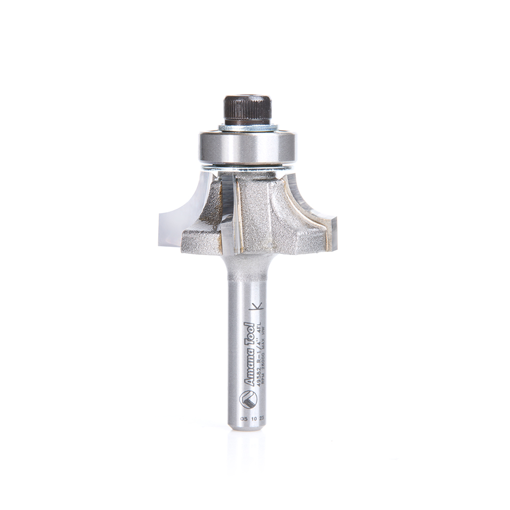 Amana 49582 Carbide Tipped 4 Flute Corner Rounding/Beading with Down-shear Design 1/4 Radius x 1-1/8 Dia x 7/16 x 1/4 Inch Shank