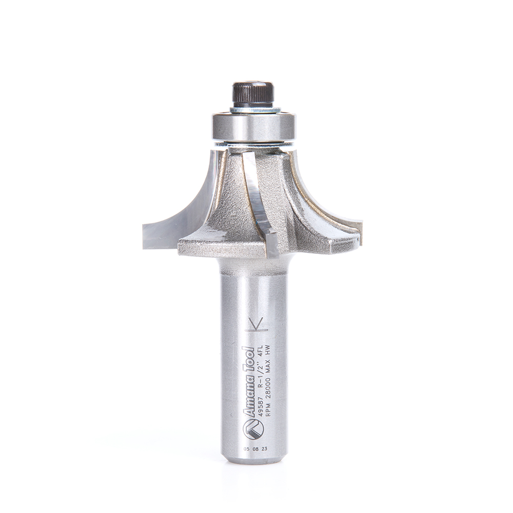 Amana 49587 Carbide Tipped 4 Flute Corner Rounding/Beading with Down-shear Design 1/2 Radius x 1-5/8 Dia x 11/16 x 1/2 Inch Shank