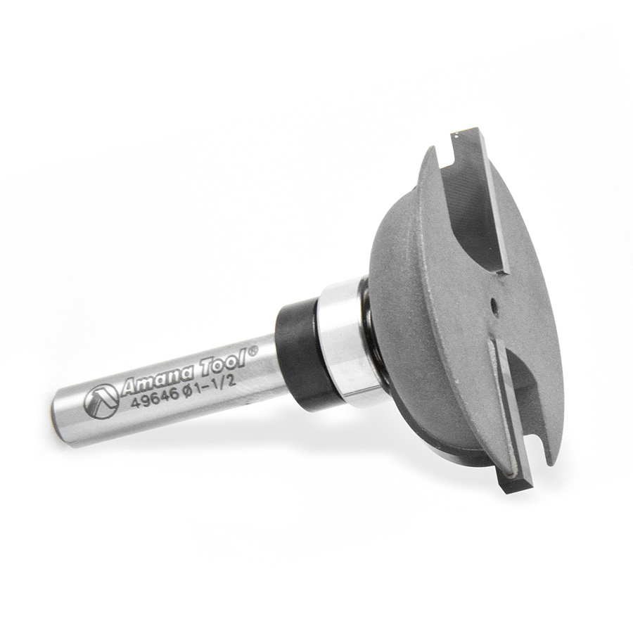 Amana 49646 Carbide Tipped Bead Rail Cutter 3/8 Radius x 1-1/2 Dia x 9/16 x 3/8 Radius x 1/4 Inch Shank with Upper BB