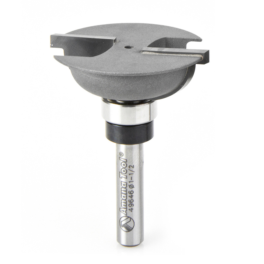 Amana 49646 Carbide Tipped Bead Rail Cutter 3/8 Radius x 1-1/2 Dia x 9/16 x 3/8 Radius x 1/4 Inch Shank with Upper BB