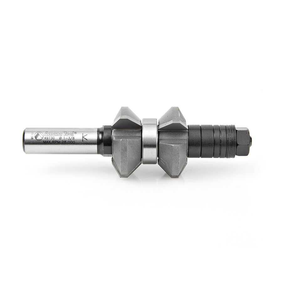 Amana 49730 Carbide Tipped Variable Double Chamfer 30 Degree Top x 45 Degree Bottom x 1-3/8 Dia x 9/16 x 1/2 Inch Shank with Center Ball Bearing