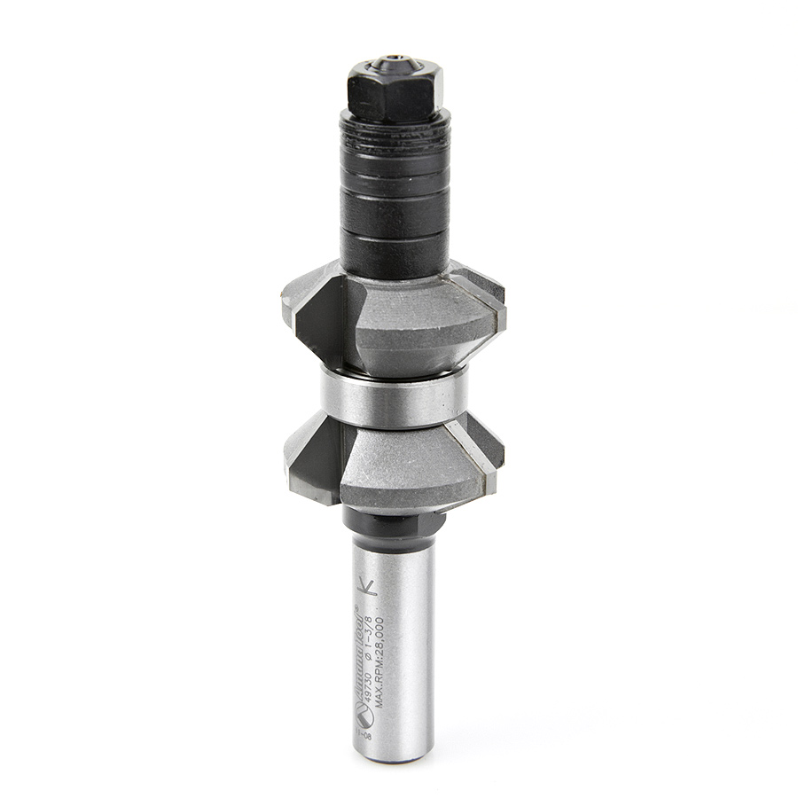 Amana 49730 Carbide Tipped Variable Double Chamfer 30 Degree Top x 45 Degree Bottom x 1-3/8 Dia x 9/16 x 1/2 Inch Shank with Center Ball Bearing
