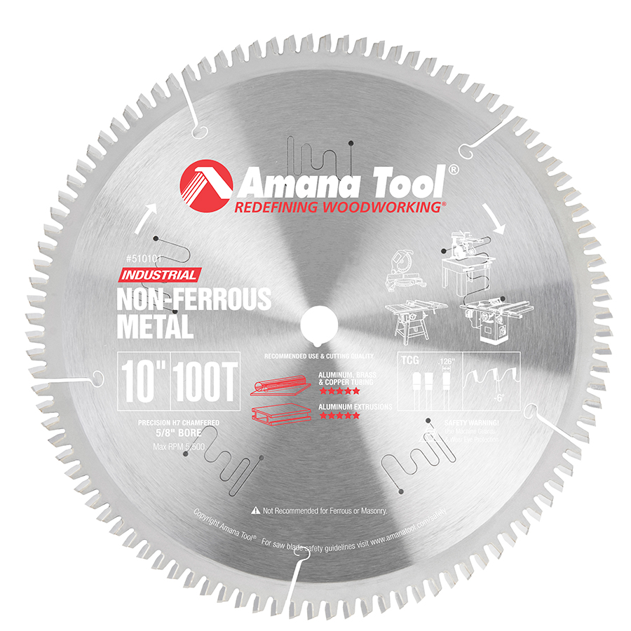 Amana 510101 Carbide Tipped Aluminum and Non-Ferrous Metals 10 Inch Dia x 100T TCG, -6 Deg, 5/8 Bore