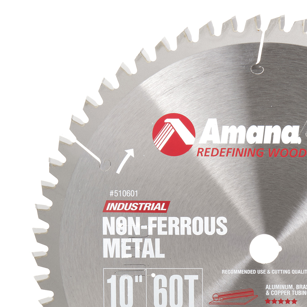 Amana 510601 Carbide Tipped Aluminum and Non-Ferrous Metals 10 Inch Dia x 60T TCG, -6 Deg, 5/8 Bore