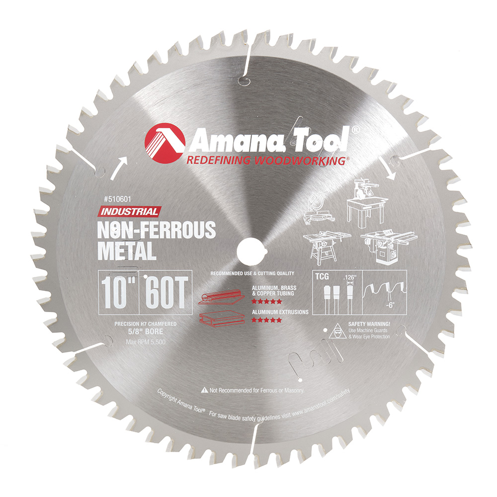 Amana 510601 Carbide Tipped Aluminum and Non-Ferrous Metals 10 Inch Dia x 60T TCG, -6 Deg, 5/8 Bore