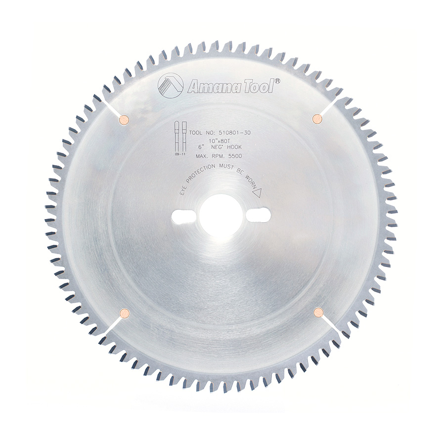 Amana 510801-30 Carbide Tipped Aluminum and Non-Ferrous Metals 10 Inch Dia x 80T TCG, -6 Deg, 30mm Bore