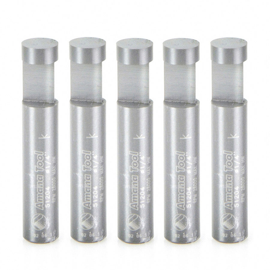 Amana 51204-5 5 Pack Solid Carbide Short/Flat Pilot for Dado Clean Out & Dado Cleaning Flush Trim 1/4 Dia x 1/4 x 1/4 Inch Shank x 1-Flute
