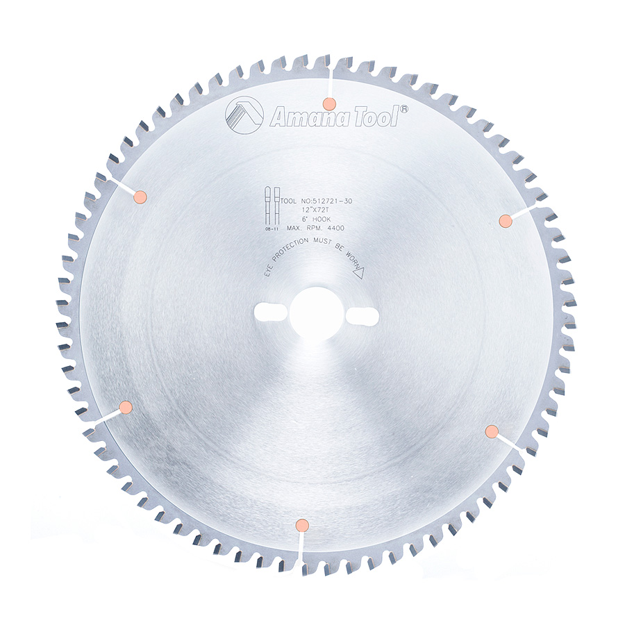 Amana 512721-30 Carbide Tipped Aluminum and Non-Ferrous Metals 12 Inch Dia x 72T TCG, -6 Deg, 30mm Bore