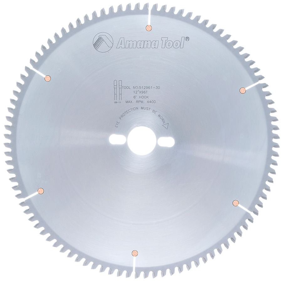 Amana 512961-30 Carbide Tipped Aluminum and Non-Ferrous Metals 12 Inch Dia x 96T TCG, -6 Deg, 30mm Bore
