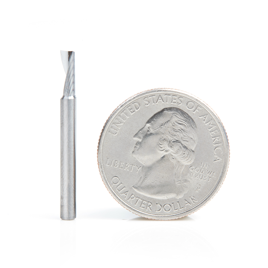 Amana 51371 Metric Solid Carbide CNC Spiral 'O' Single Flute, Aluminum Cutting 3mm Dia x 8mm x 3mm Shank x 30mm Long Up-Cut Router Bit