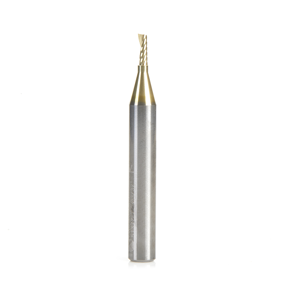 Amana 51372-Z Solid Carbide CNC Spiral 'O' Flute, Aluminum Cutting 3/32 Dia x 1/4 x 1/4 Shank Up-Cut ZrN Coated Router Bit