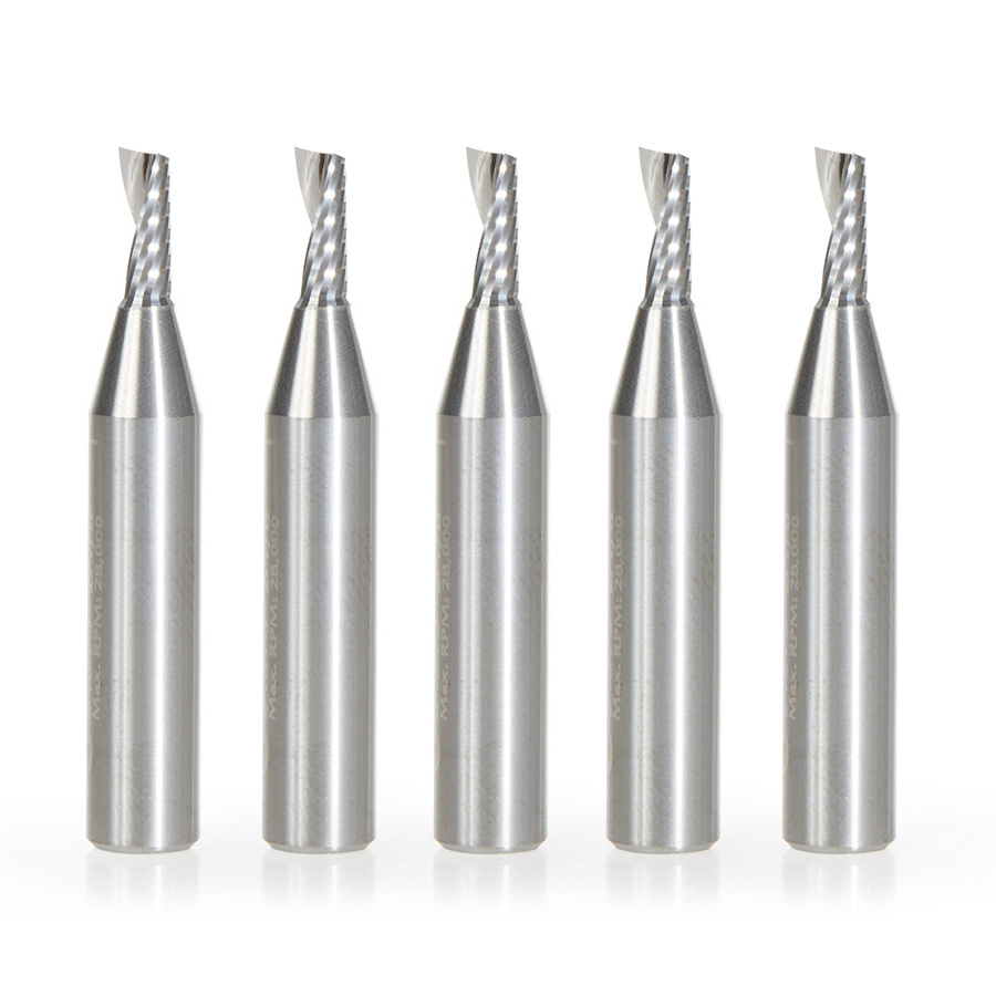 Amana 51373-5 5-Pack Solid Carbide CNC Spiral 'O' Single Flute, Aluminum Cutting 1/8 Dia x 5/16 x 1/4 Shank x 1-1/2 Inch Long Up-Cut Router Bits