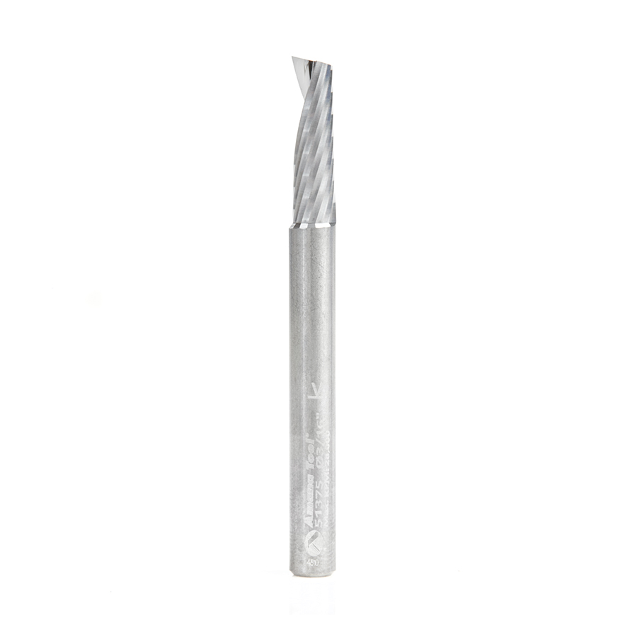 Amana 51375 Solid Carbide CNC Spiral 'O' Single Flute, Aluminum Cutting 3/16 Dia x 5/8 x 3/16 Shank x 2 Inch Long Up-Cut Router Bit