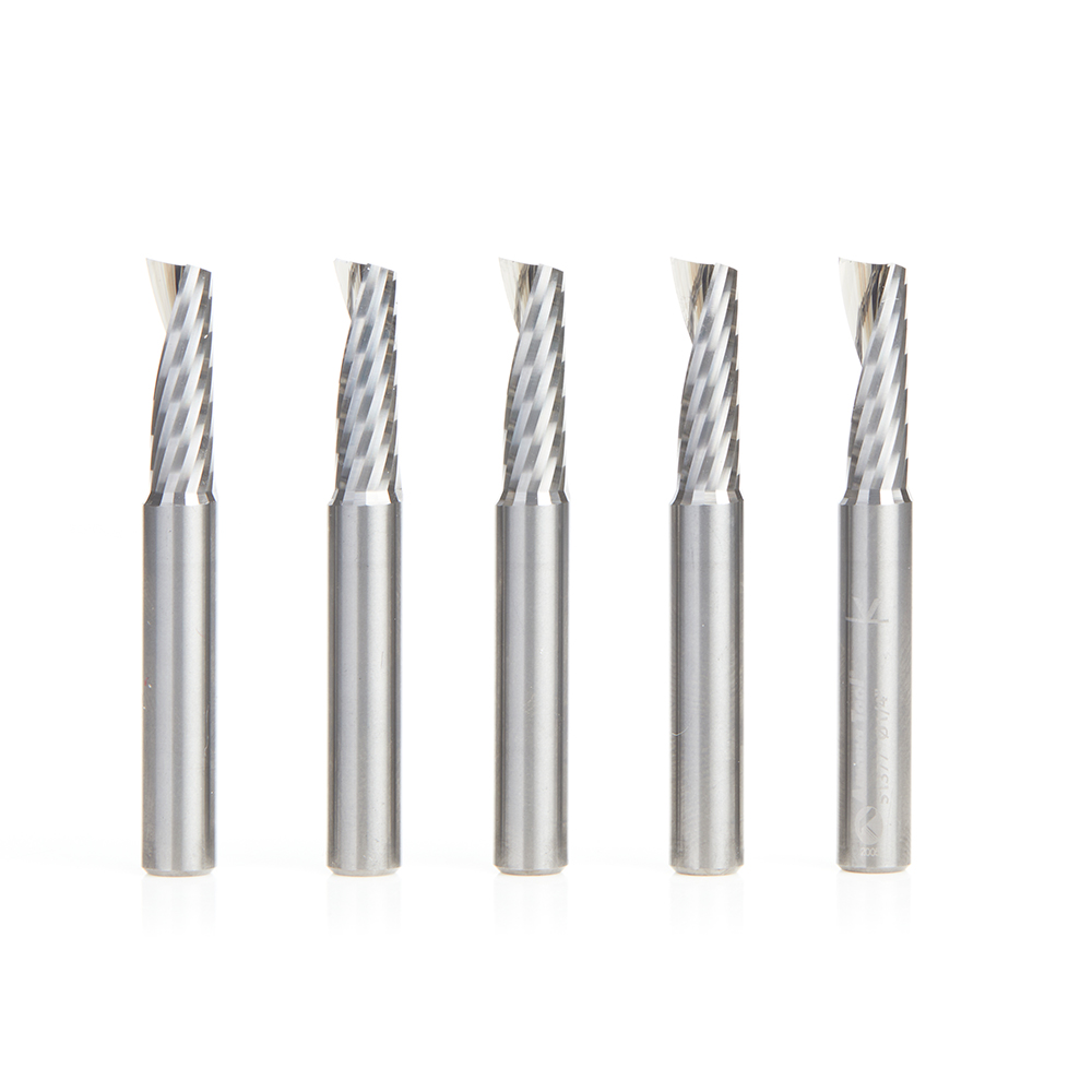 Amana 51377-5 5-Pack Solid Carbide CNC Spiral 'O' Single Flute, Aluminum Cutting 1/4 Dia x 3/4 x 1/4 Shank x 2 Inch Long Up-Cut Router Bit
