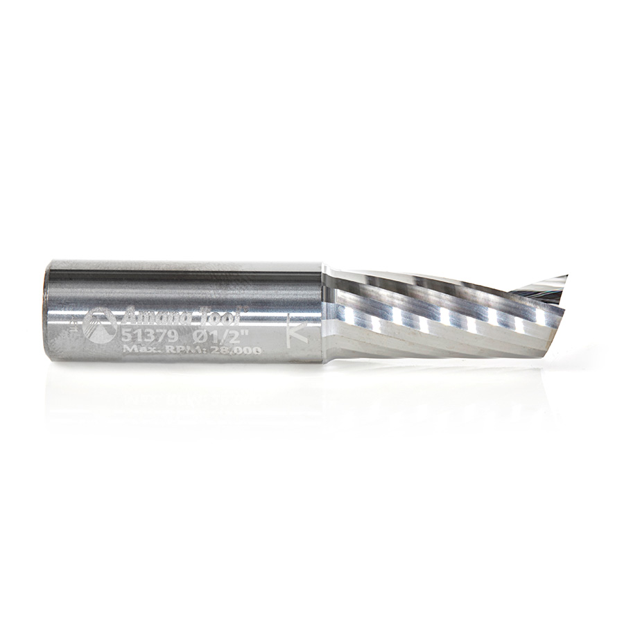 Amana 51379 Solid Carbide CNC Spiral 'O' Single Flute, Aluminum Cutting 1/2 Dia x 1-1/8 x 1/2 Shank x 2-1/2 Inch Long Up-Cut Router Bit