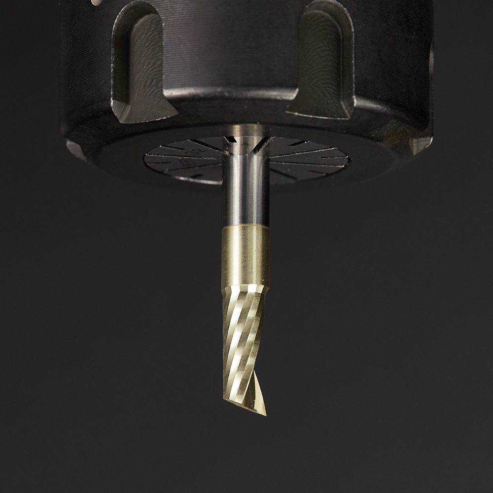 Amana 57342-Z Solid Carbide CNC Spiral 'O' Flute, Aluminum Cutting for Improved Bottom Surface Finish 1/4 Dia x 1/2 x 1/4 Shank Up-Cut ZrN Coated Router Bit