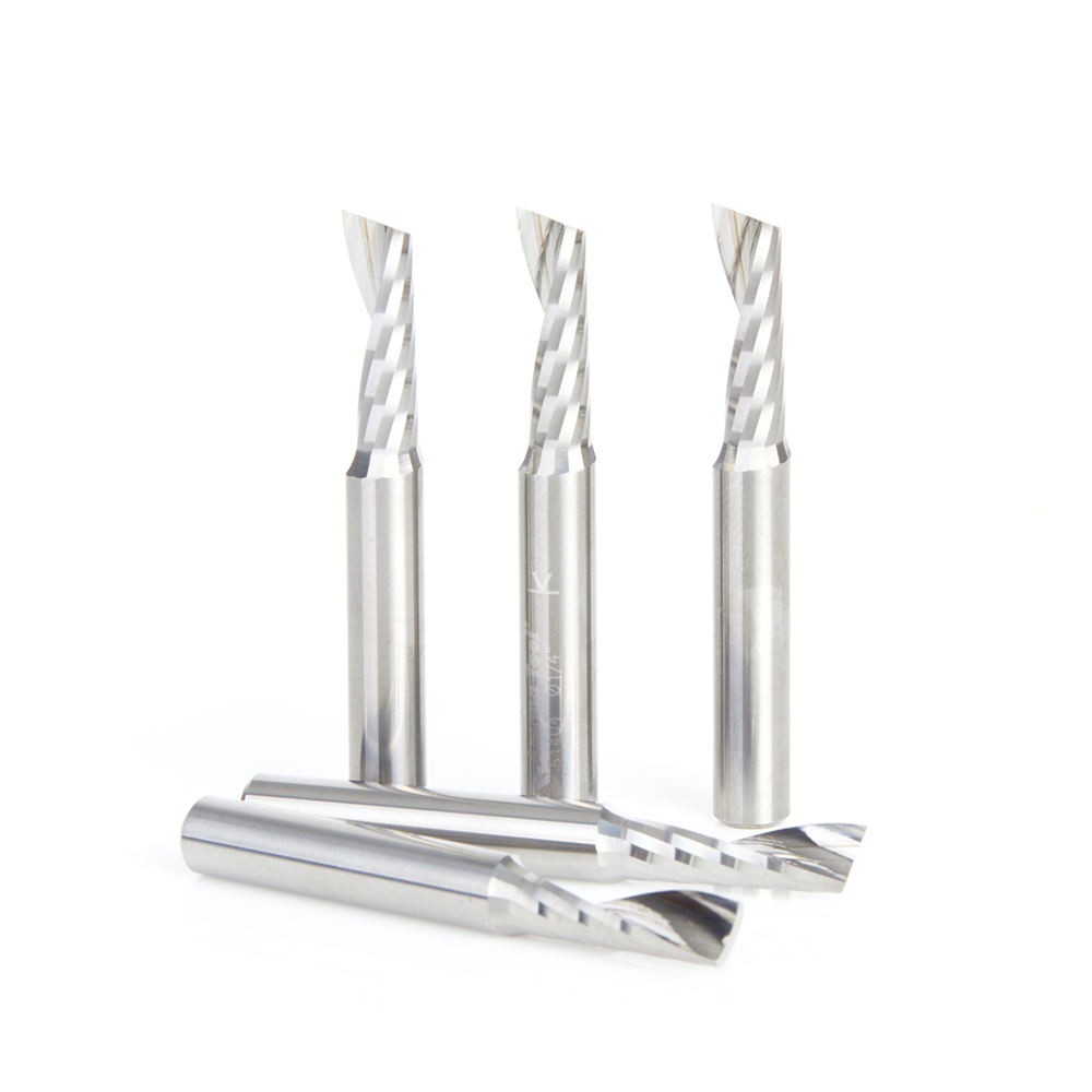 Amana 51404-5 5-Pack Solid Carbide CNC Spiral 'O' Flute, Plastic Cutting 1/4 Dia x 3/4 x 1/4 Inch Shank Up-Cut Router Bit