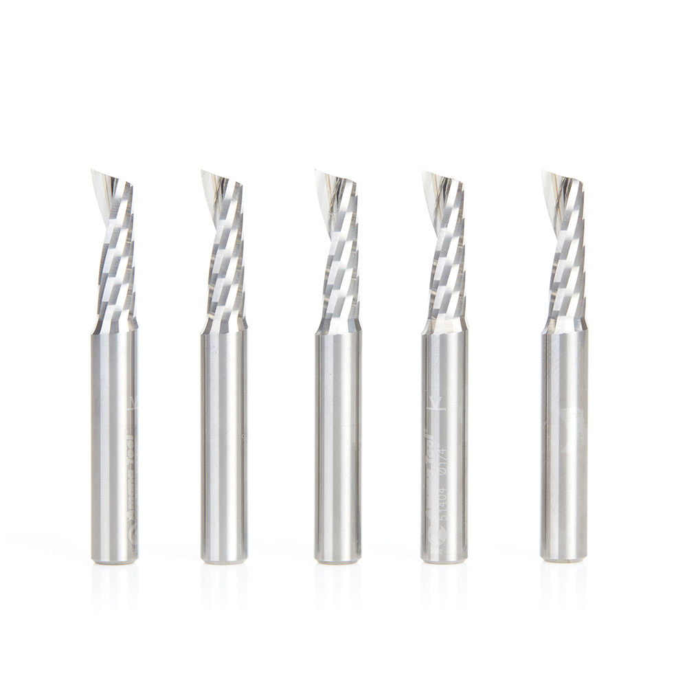 Amana 51404-5 5-Pack Solid Carbide CNC Spiral 'O' Flute, Plastic Cutting 1/4 Dia x 3/4 x 1/4 Inch Shank Up-Cut Router Bit