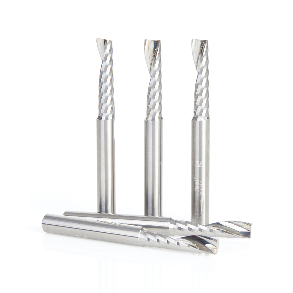 Amana 51405-5 5 Pack Solid Carbide CNC Spiral 'O' Flute, Plastic Cutting 1/4 Dia x 1 Inch x 1/4 Shank Up-Cut Router Bit