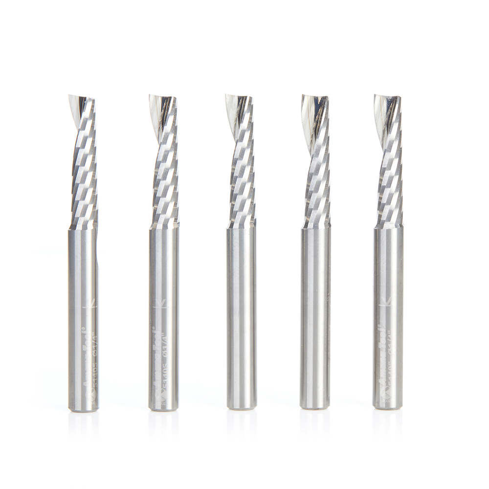 Amana 51405-5 5 Pack Solid Carbide CNC Spiral 'O' Flute, Plastic Cutting 1/4 Dia x 1 Inch x 1/4 Shank Up-Cut Router Bit