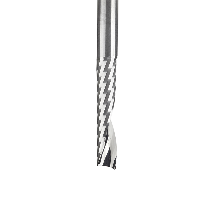 Amana 51407 Solid Carbide CNC Spiral 'O' Single Flute, Plastic Cutting 1/4 Dia x 1-1/4 x 1/4 Shank x 3 Inch Long Up-Cut Router Bit
