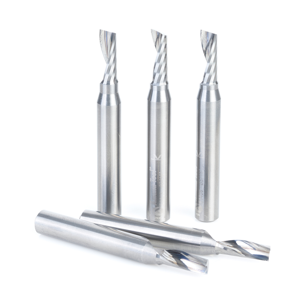 Amana 51408-5 5-Pack Solid Carbide CNC Spiral 'O' Flute, Aluminum Cutting 3/16 Dia x 1/2 x 1/4 Inch Shank Up-Cut
