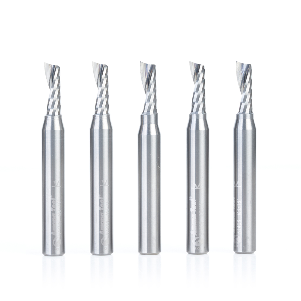 Amana 51408-5 5-Pack Solid Carbide CNC Spiral 'O' Flute, Aluminum Cutting 3/16 Dia x 1/2 x 1/4 Inch Shank Up-Cut