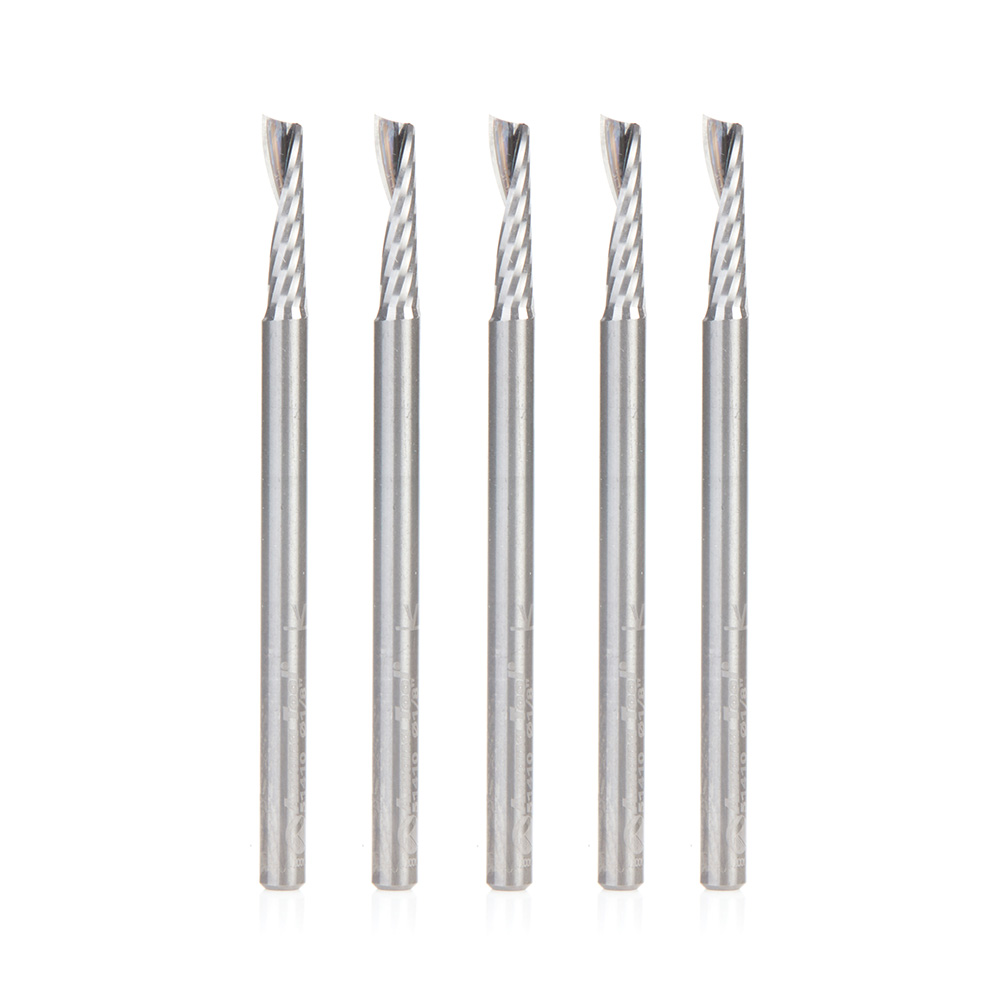 Amana 51410-5 5-Pack Solid Carbide CNC Spiral 'O' Flute, Plastic Cutting 1/8 Dia x 1/2 x 1/8 Shank Up-Cut Design Router Bit