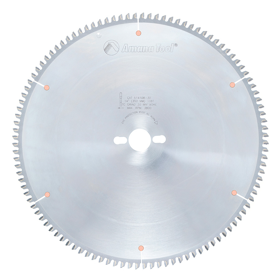 Amana 514108-30 Carbide Tipped Aluminum and Non-Ferrous Metals 14 Inch Dia x 108T TCG, -6 Deg, 30mm Bore