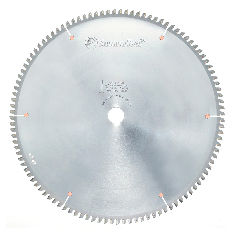 Amana 514108 Carbide Tipped Aluminum and Non-Ferrous Metals 14 Inch Dia x 108T TCG, -6 Deg, 1 Inch Bore